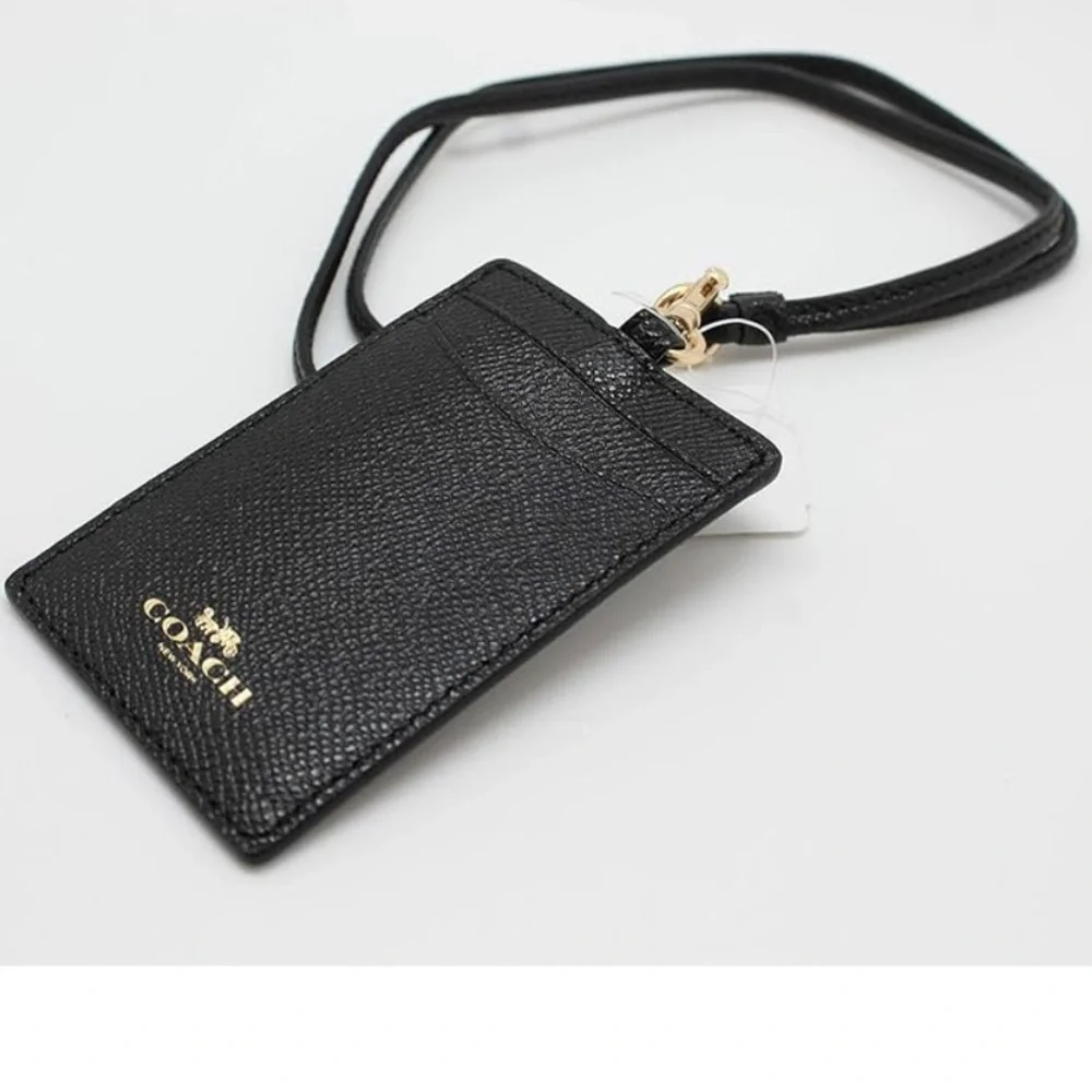 Coach ID Lanyard Badge Holder In Crossgrain Leather (Black/Gold) (new)